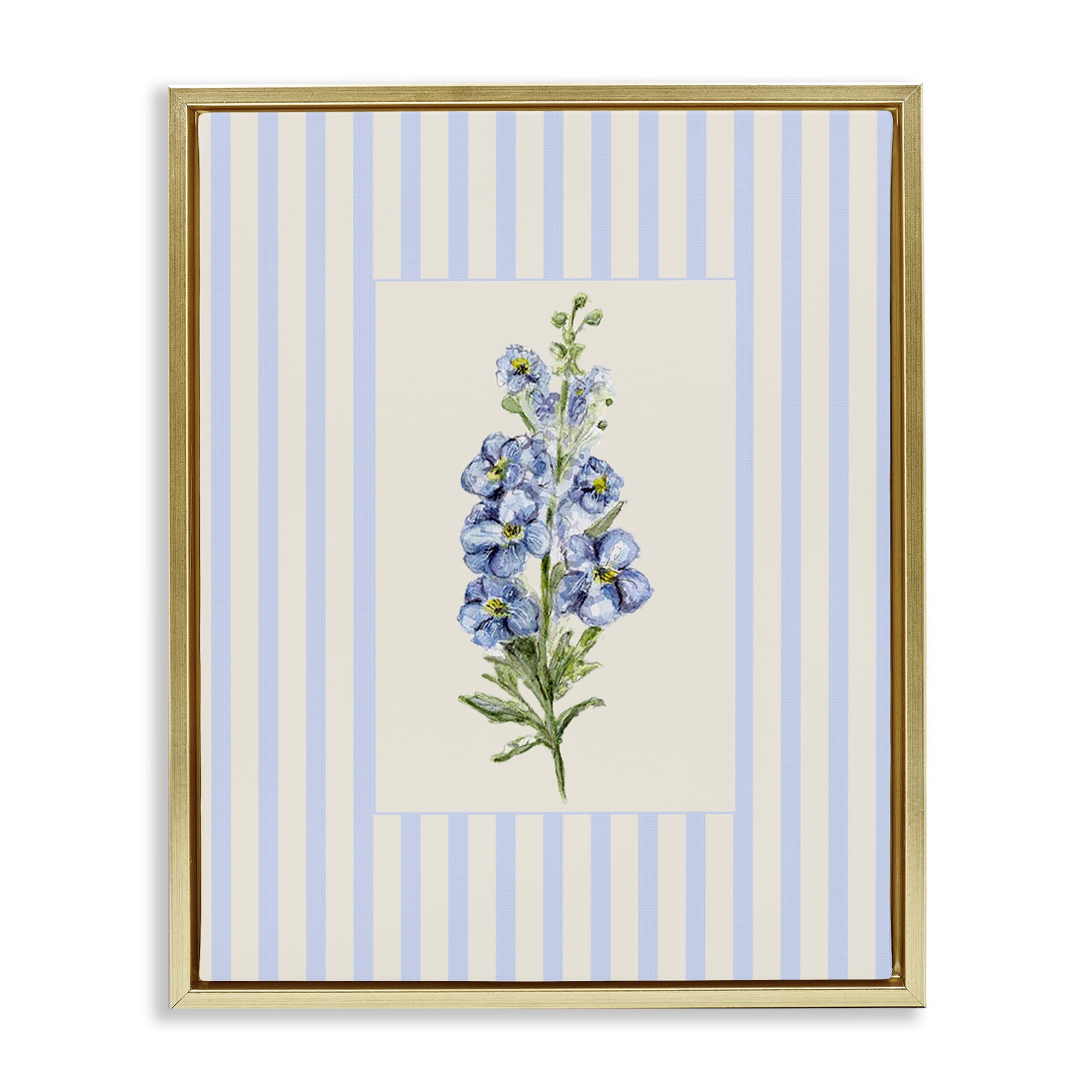 Blue Stripe Larkspur Gold Framed Floater Canvas Wall Art, design by Lisa Wehmeyer