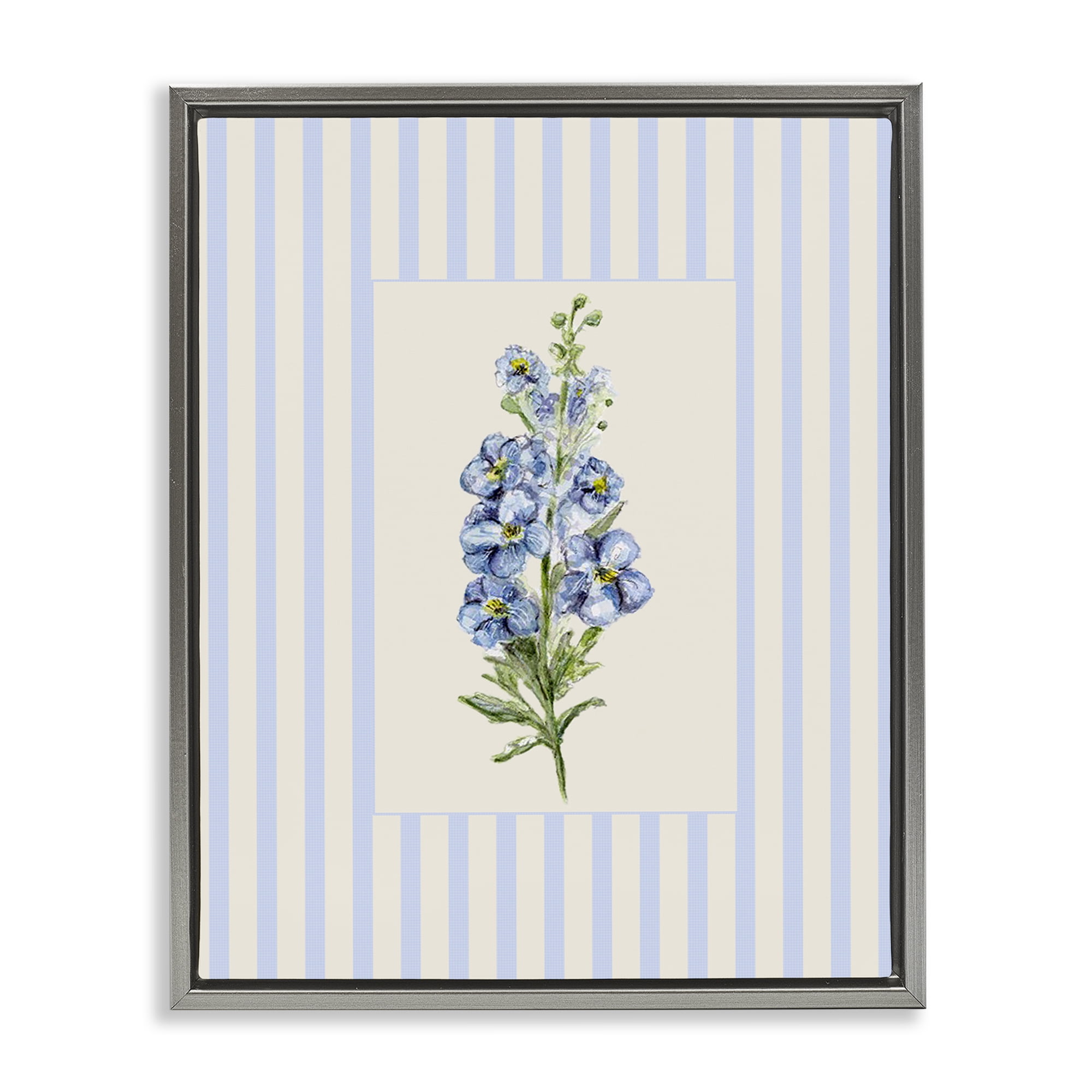 Blue Stripe Larkspur Gray Framed Floater Canvas Wall Art, design by Lisa Wehmeyer