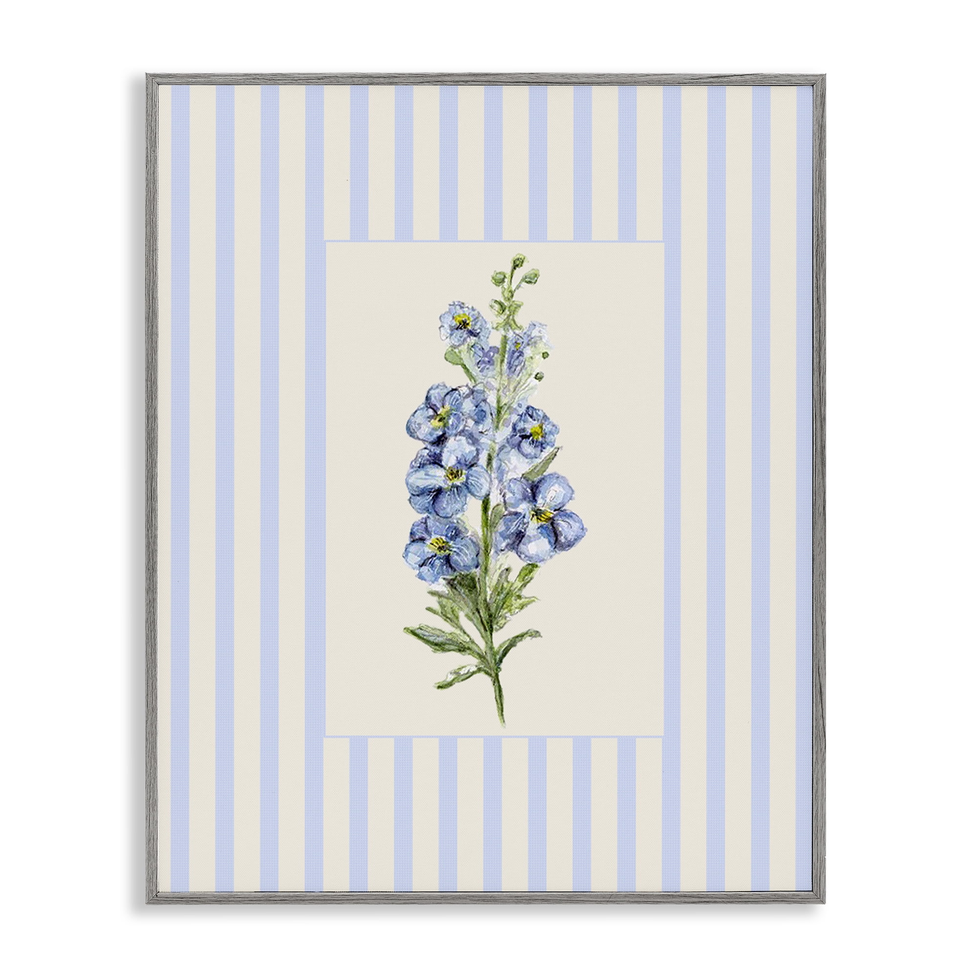 Blue Stripe Larkspur Gray Framed Giclee Art, design by Lisa Wehmeyer
