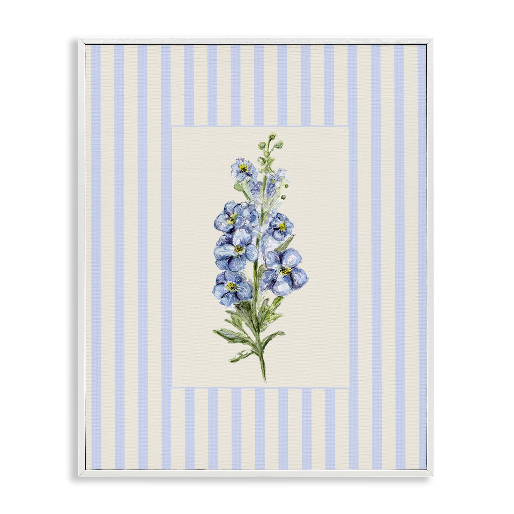 Blue Stripe Larkspur White Framed Giclee Art, design by Lisa Wehmeyer