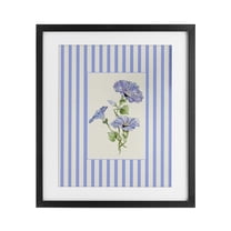 Blue Stripe Morning Glory Black Framed Print Under Glass, design by Lisa Wehmeyer