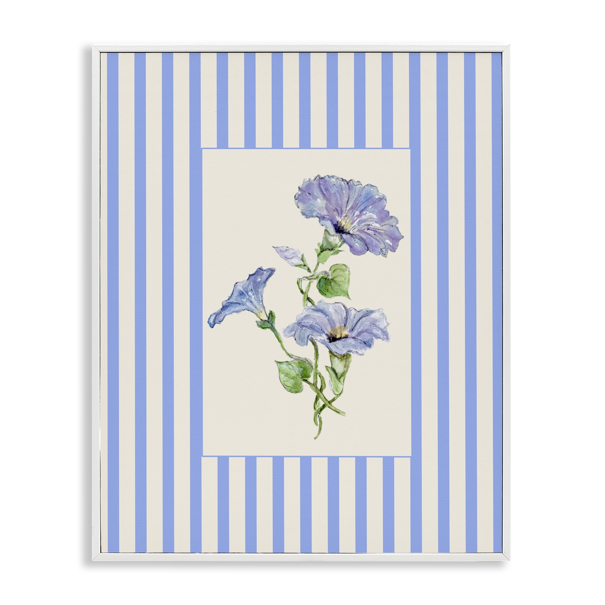 Blue Stripe Morning Glory White Framed Giclee Art, design by Lisa Wehmeyer