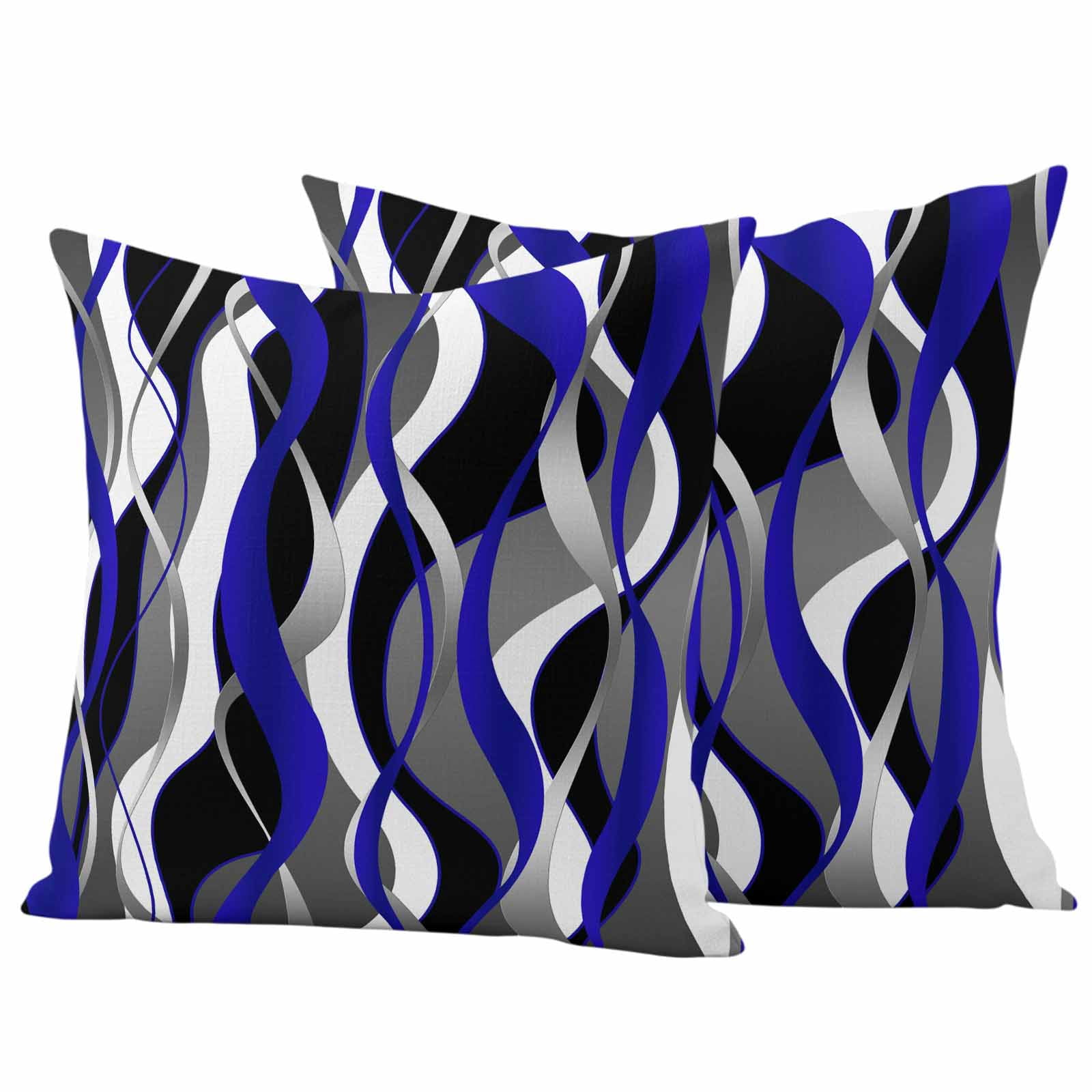 Blue Stripe Outdoor Waterproof Pillow Covers, Ombre Grey Moire Geometric Modern Abstract Decorative Square Throw Pillowcase Sofa Cushion Sham for Patio/Couch/Chair, 18"x18" 2 Pack