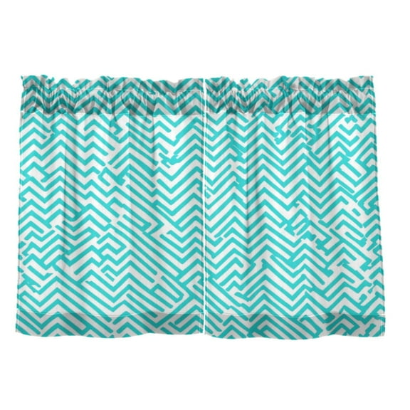 Blue Stripe Pattern 27"x36" Linen Look Cafe Curtain Set with Privacy and UV Protection