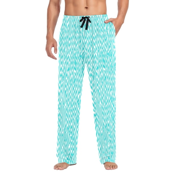 Blue Stripe Pattern Mens Cotton Pajama Pants Long Staple Lightweight Sleep Bottoms with Pockets Breathable