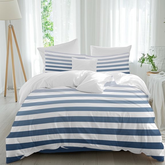 Blue Stripe Queen Size 4 piece Duvet Cover Set,3 Comfort Bedding Set, Include a Duvet Cover,a Bed Sheet, 2 Pillowcase with Zipper for All Season