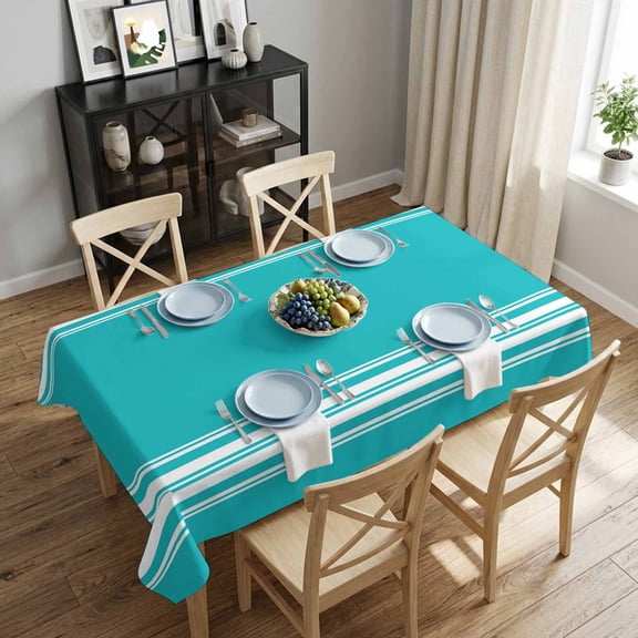 Blue Stripe Rectangle Tablecloth 52x70 Inch French Stripe Farmhouse Style Waterproof Polyester Tablecloth for Dining Table, Washable Table Cover for Kitchen Dining Room Wedding,Stain Resistant