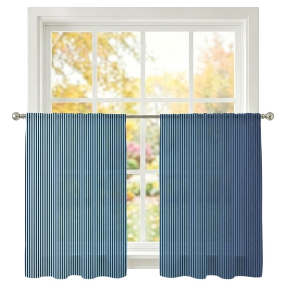 Blue Stripe Sheer Curtains 45 Inches Long 2 Panels, Modern Abstract Minimalist Linear Gradient Lines Semi Sheer Rod Pocket Window Curtains Light Filtering Drapes for Living Room Bedroom