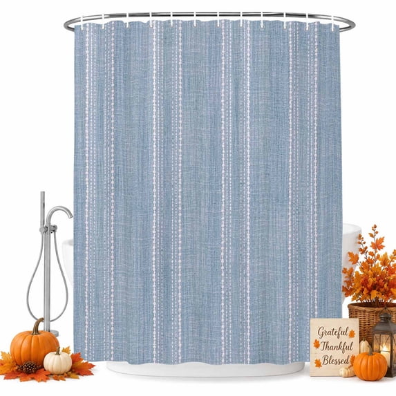 Blue Stripe Shower Curtain Set - 48" x 72" Washable Bathtub Curtain with 12 Hooks, Farmhouse Vintage Minimalist Geometric Waterproof Fabric Stall Shower Curtains for Bathroom/Bathtub Décor