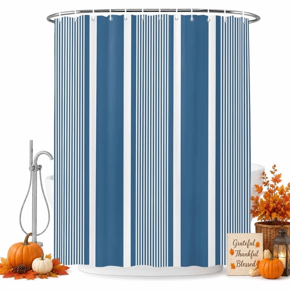 Blue Stripe Shower Curtain Set - Standard 72" x 72" Washable Bathtub Curtain with 12 Hooks, Boho Striped Modern Minimalist Geometric Lines Waterproof Fabric Stall Shower Curtains for Bathroom Décor
