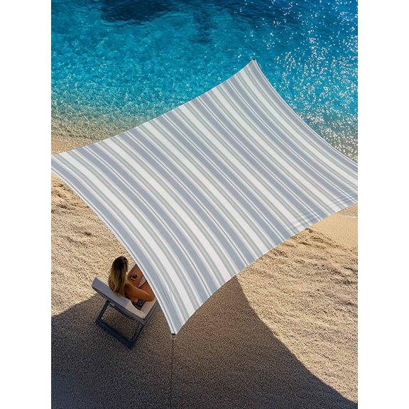 Blue Stripe Sun Shade Sail 8' x 10', Vintage Abstract Art Farmhouse Blue Vertical Stripe Rectangle Outdoor Sunshade Canopy, Waterproof UV Block Patio Covers for Garden Yard Beach