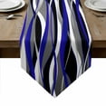 thumbnail image 1 of Blue Stripe Table Runner Linen Burlap Table Runner 48 Inches Long Ombre Grey Moire Geometric Modern Abstract Dresser Scarves for Kitchen Island Coffee Dining Room Party Holiday Decoration 13"x48", 1 of 8