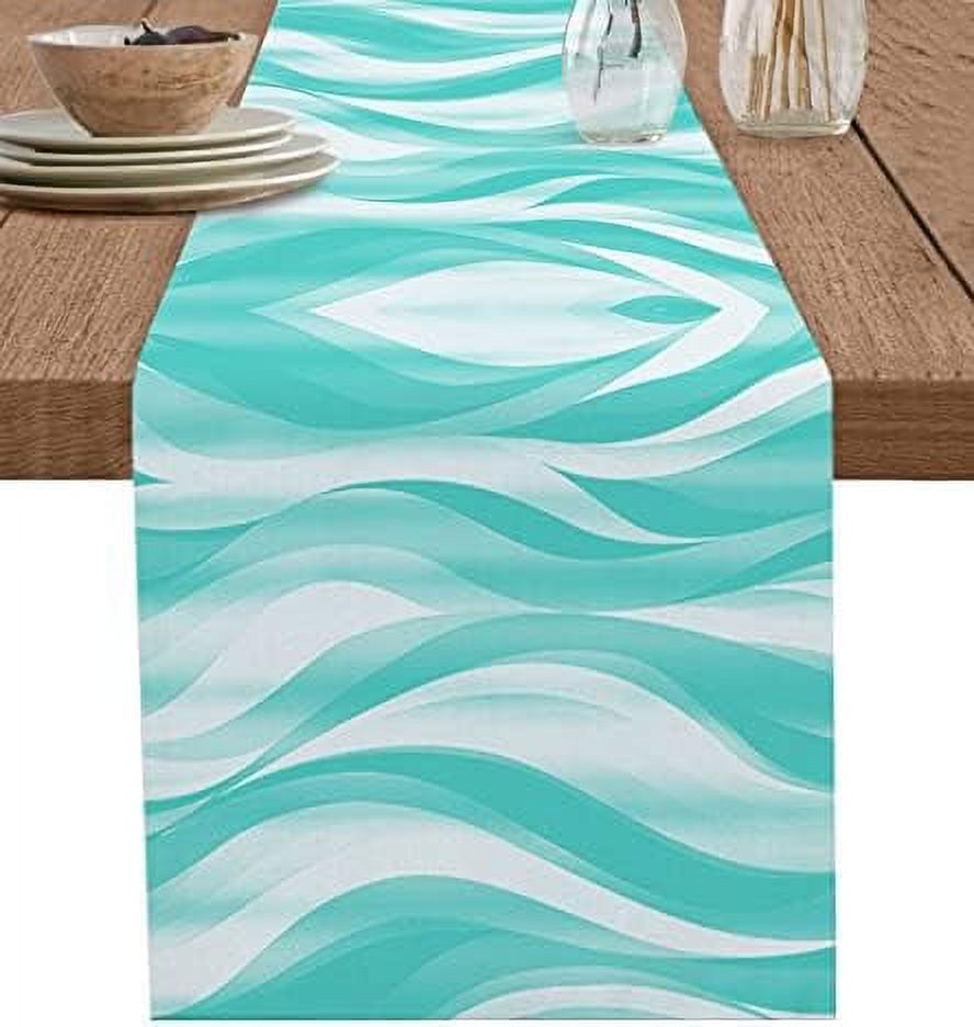 Blue Stripe Table Runner White Gradient Twist Drapery Cotton Linen