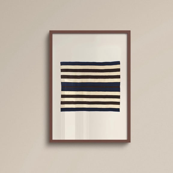 Blue Stripe Textile Print, Neutral Brown Cream Pattern, Rustic Modern Decor, Minimal Boho Wall Decor Unframed Paper Print