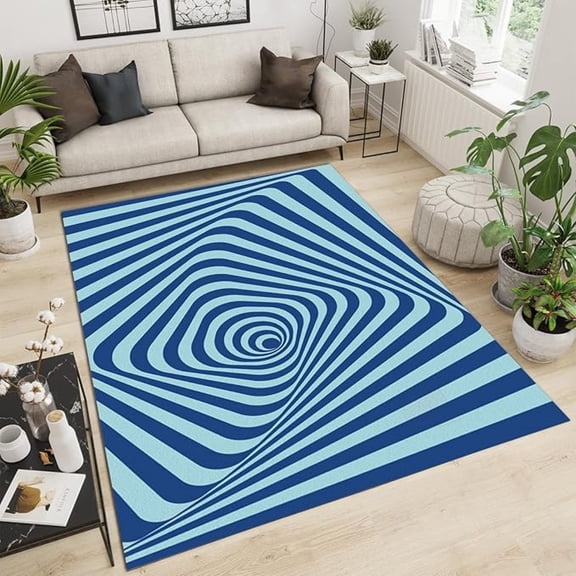 Blue Stripe Visual Geometry Area Rug, Three-Dimensional Illusion Art Soft Washable Rug, Anti-Slip Backing Decorative Rug For Living Room Bedroom Kitchen Dining Room Home Rug 3x4ft