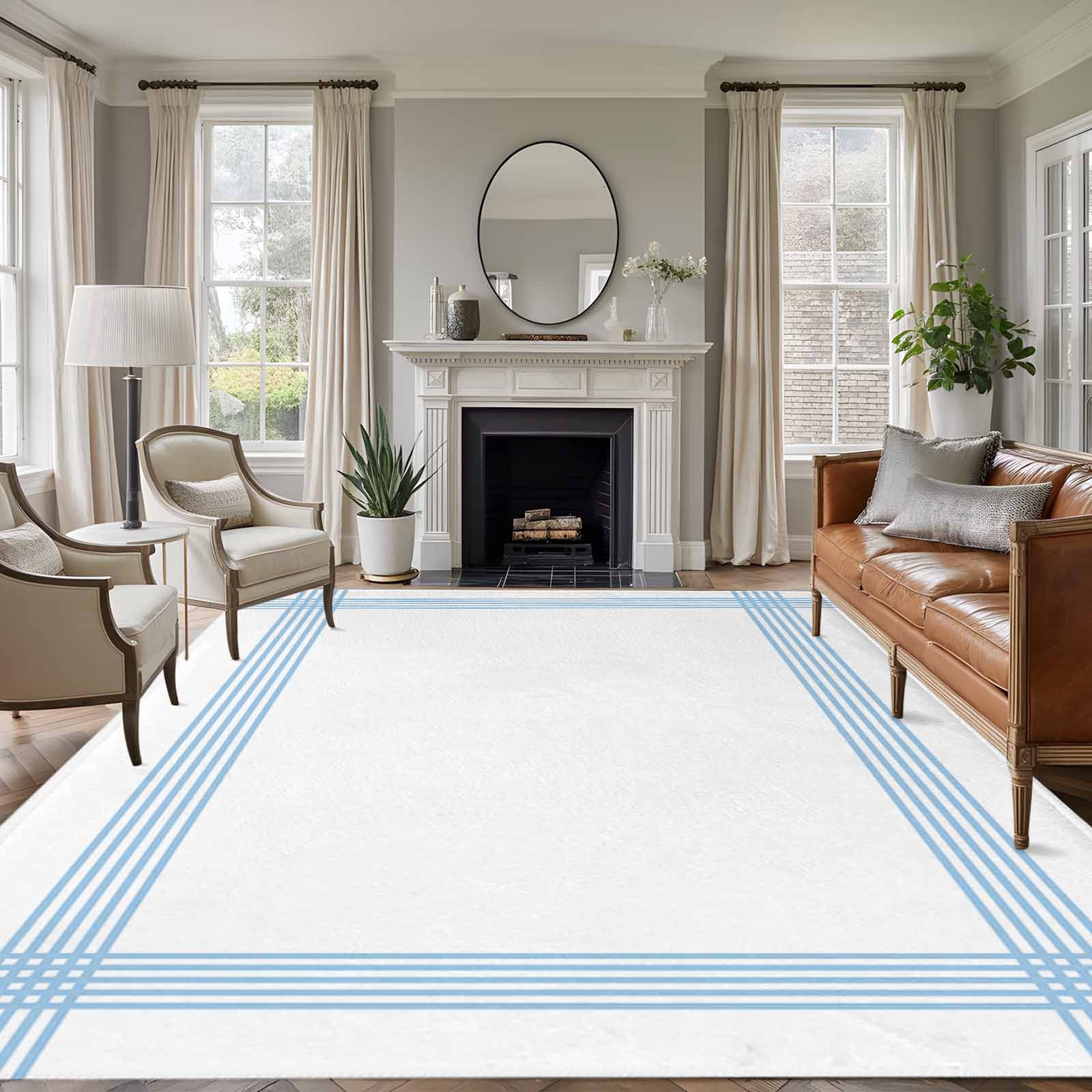 Blue Striped 5'x7' Rug for Living Room Sofa and Coffee Table Layout ...