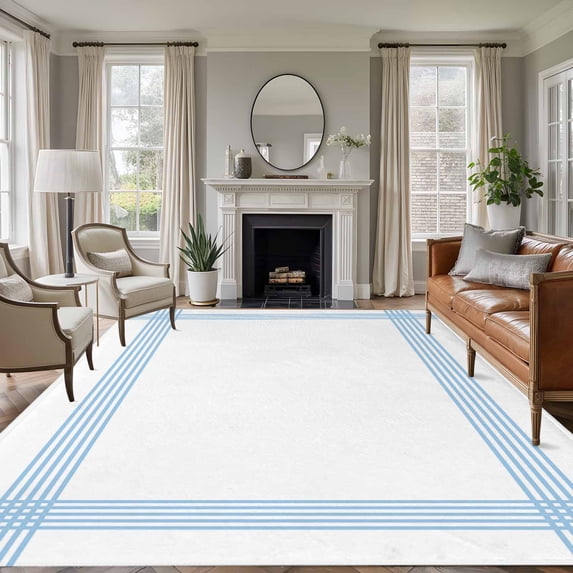 Blue Striped 5'x7' Rug for Living Room Sofa and Coffee Table Layout ...