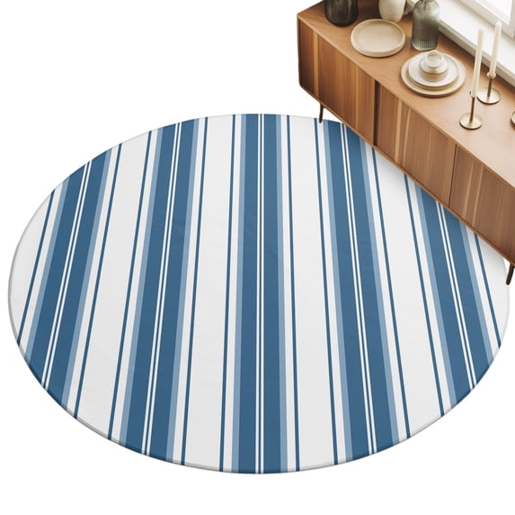 Blue Striped 5ft Non Slip Round Area Rug Vertical Stripe Modern ...