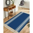 Blue Striped Area Rug 3x5ft Woven Runner Rug, Farmhouse Blue White