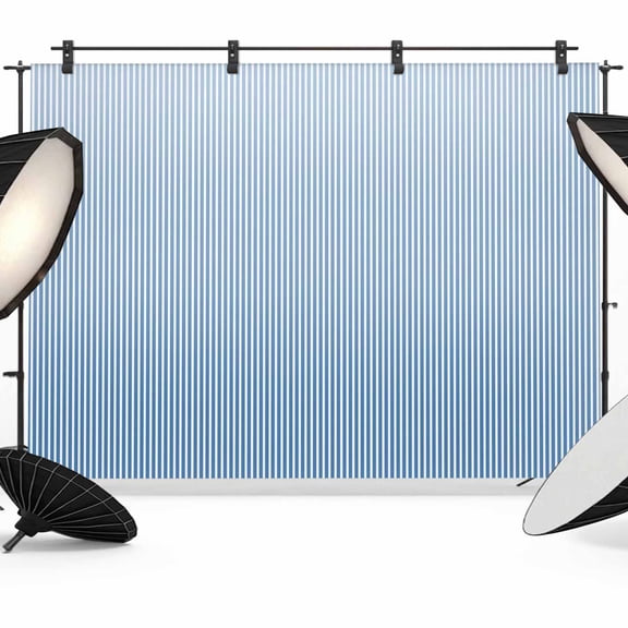 Blue Striped Backdrop for Photoshoot,Photography Photo Studio Background Wall Backdrop,Modern Minimalist Ombre Vertical Stripes Back Drop Banner Panel for Portraits Wedding Live Streaming 12x8Ft