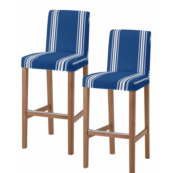 Blue Striped Bar Stool Covers Set of 2, Farmhouse Blue White Stripes Stretch Washable Bar Chair Covers with Backs, Removable Pub Counter Height Chair Cover for Kitchen Dining Room Cafe