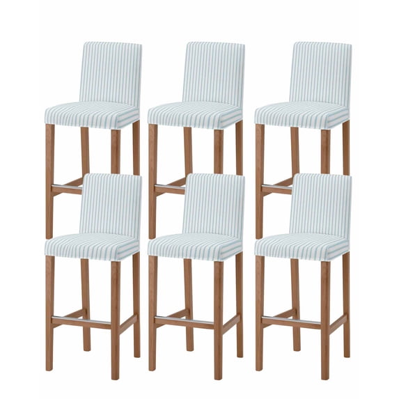 Blue Striped Bar Stool Covers Set of 6, Blue White Stripes Farmhouse Stretch Washable Bar Chair Covers with Backs, Removable Pub Counter Height Chair Cover for Kitchen Dining Room Cafe