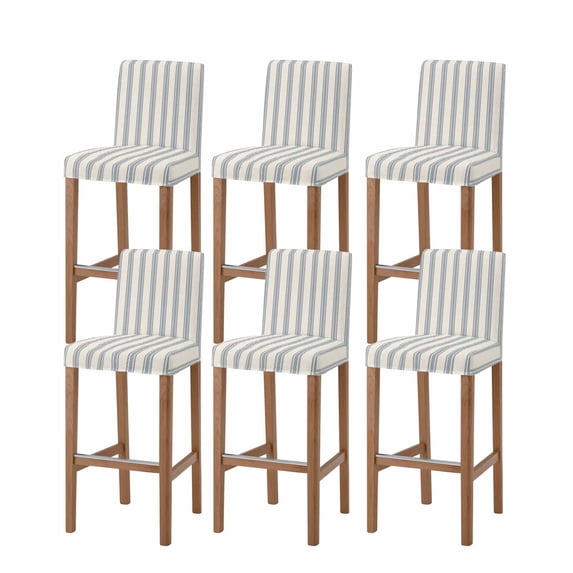 Blue Striped Bar Stool Covers Set of 6, Modern Farmhouse Stripes Rustic Stretch Washable Bar Chair Covers with Backs, Removable Pub Counter Height Chair Cover for Kitchen Dining Room Cafe
