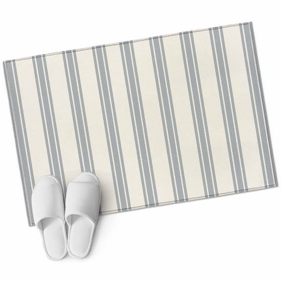 Blue Striped Bathroom Mat 2x3 FT, Non Slip Small Kitchen Mat, Modern Stripes Farmhouse Washable Soft Backed Front Door Throw Rug Non-Shedding Indoor Outdoor Doormat for Entryway Sink