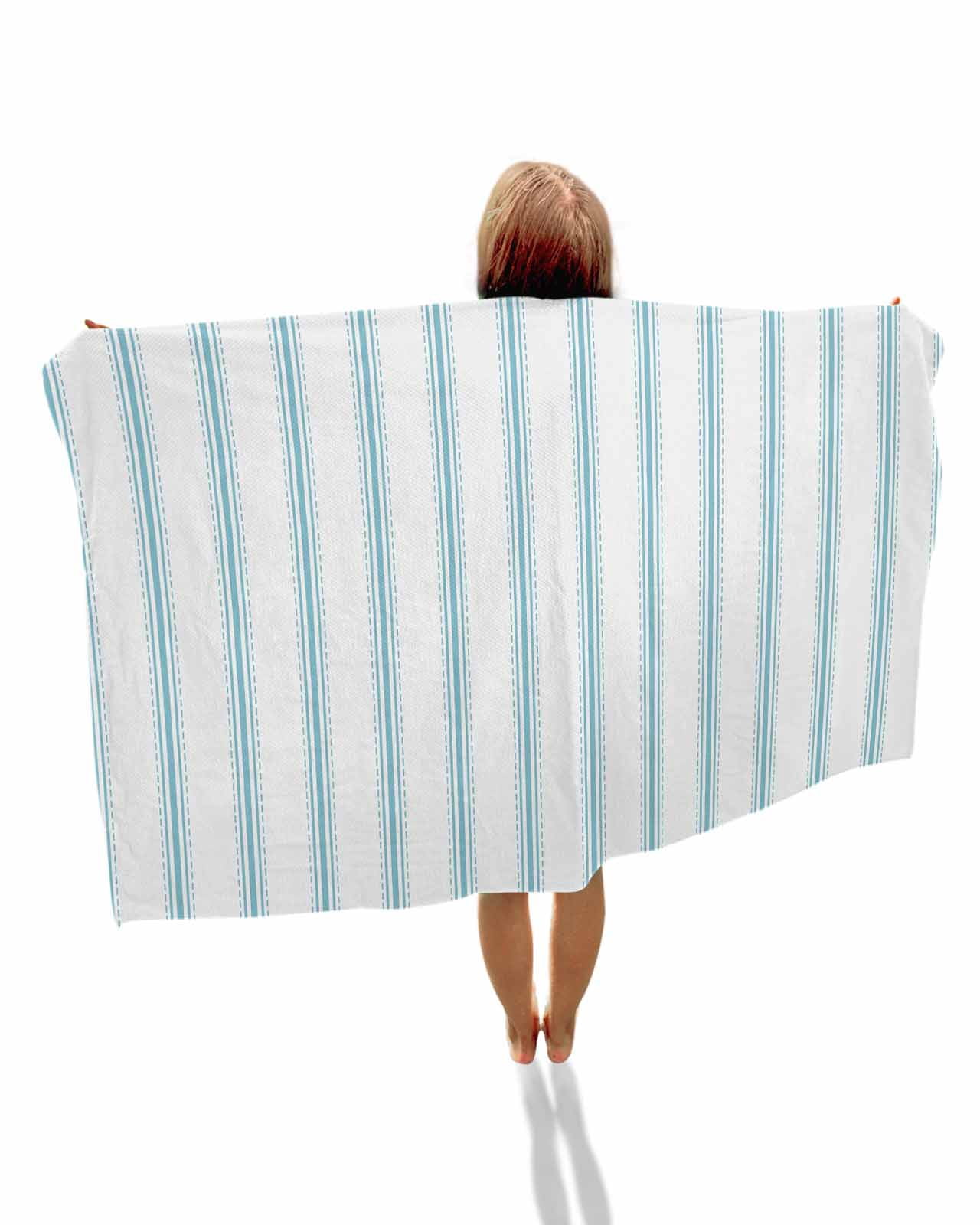 Blue Striped Beach Towels Oversized Super Absorbent, Blue White Stripes Farmhouse Lightweight Bath Towel Quick Dry Sets For Bathroom/Pool/Rv Camping/Beach Play/Gym Room/Picnic 23"x47"
