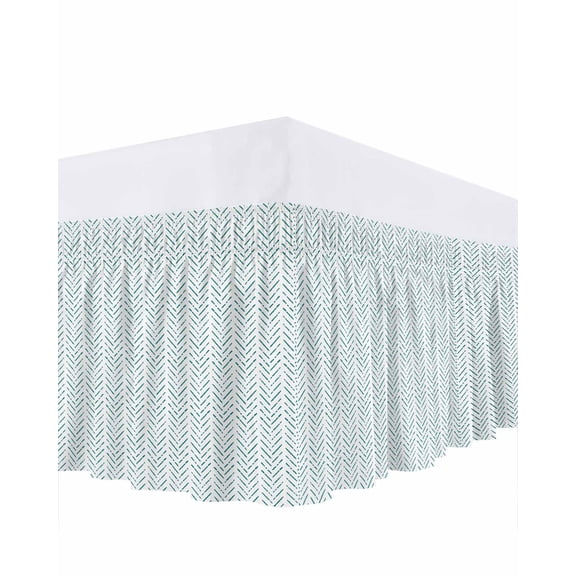 Blue Striped Bed Skirt California King Size 18 Inch Drop, Geometric Wrap Around Dust Ruffle Bedskirts, Wrinkle & Fade Resistant Easy Fit Bedskirt with Adjustable Elastic