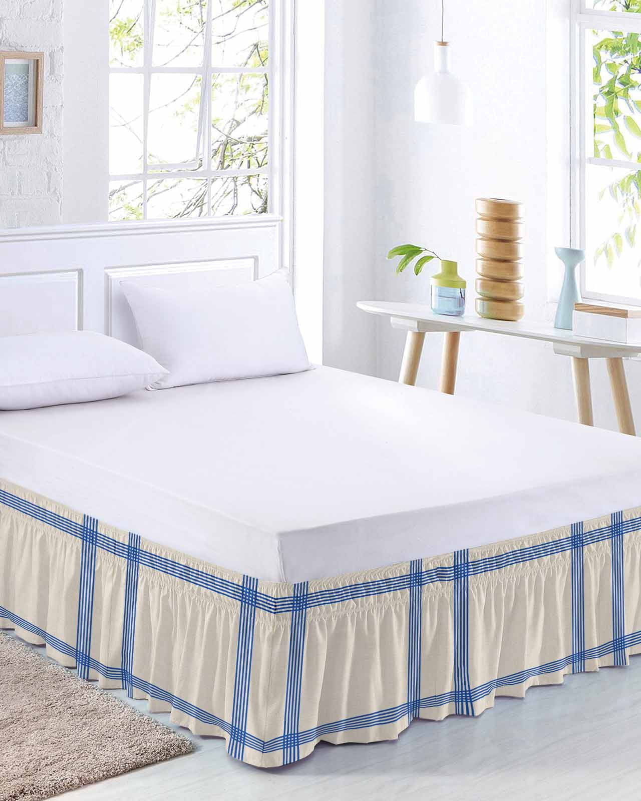 Blue Striped Bed Skirt Queen Size 16 Inch Drop, Simple Stripe Vintage ...