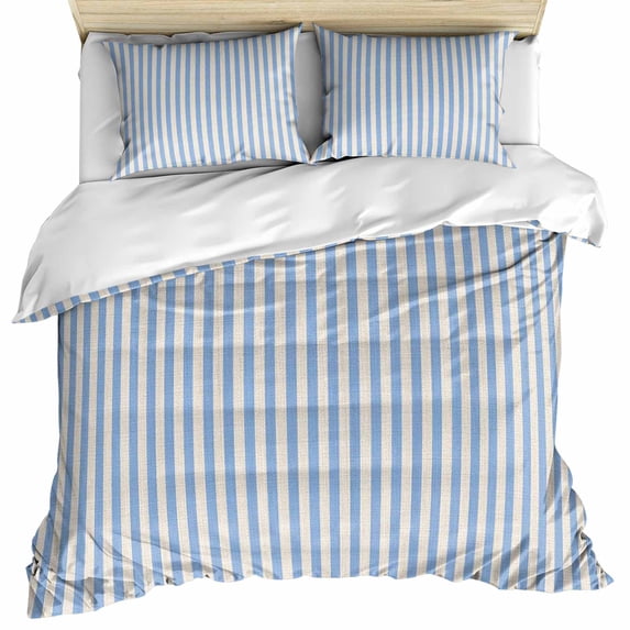 Blue Striped Bedding 3 Piece Duvet Cover Set Twin Size, Modern Simple Farmhouse Beige Vintage Soft Microfiber Comforter Cover with Zipper Closure & Pillowcases, Wrinkle & FadeResistant Quilt Cover