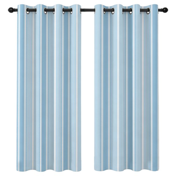 Blue Striped Blackout Curtains 63 Inches Long, Boho Light Blue White Stripes Coastal Grandma Minimalist Thermal Insulated Room Darkening Drapes with Grommets for Living Room 52"W x 63"L, 2 Panels