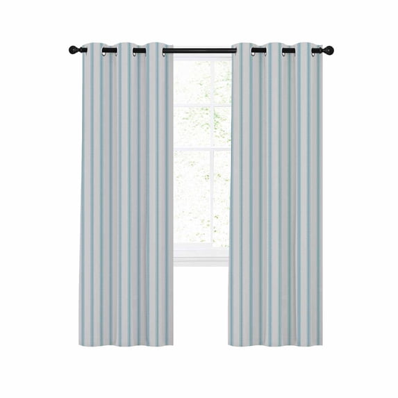 Blue Striped Blackout Curtains 84 Inches Long for Bedroom, Blue White Stripes Farmhouse Thermal Insulated Room Darkening Black Out Window Curtain Panels Grommet Drapes for Living Room