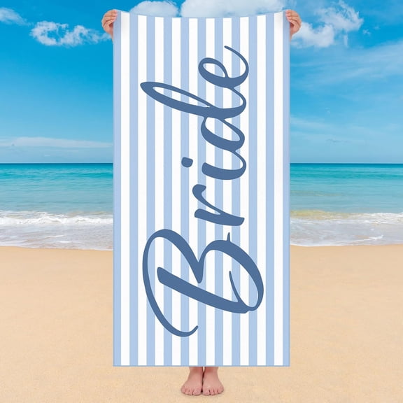 Blue Striped Bride Beach Towel for Honeymoon and Bachelorette Party, Bride Beach Towel Coastal Bridal Shower Gift Bridesmaid Favors Gift for Wedding and Engagement Party Supplies