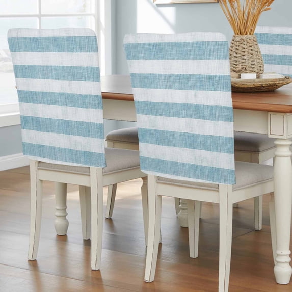 Blue Striped Chair Back Covers, Rustic Farmhouse Stripes Removable Chair Covers for Dining Chairs Set of 4, Washable Chairs Slipcovers Back Seat Protector for Wedding Party 19"x20"