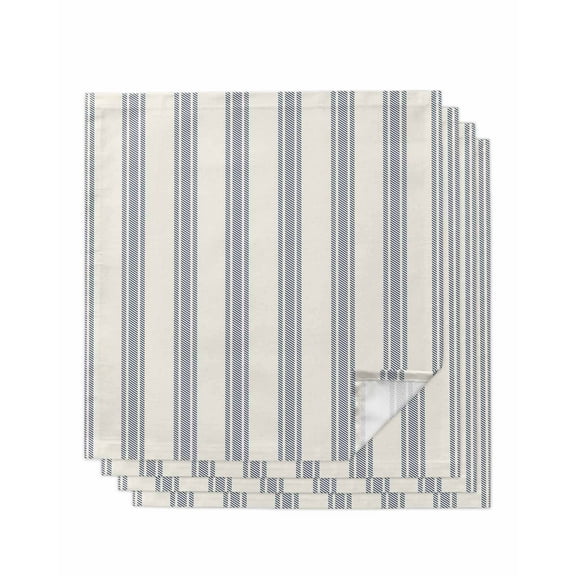 Blue Striped Cloth Napkins Set of 4, Modern Stripes Farmhouse Washable Reusable Dinner Cocktail Napkin for Kitchen Party Wedding Banquet Holiday Baby Shower Table Decor