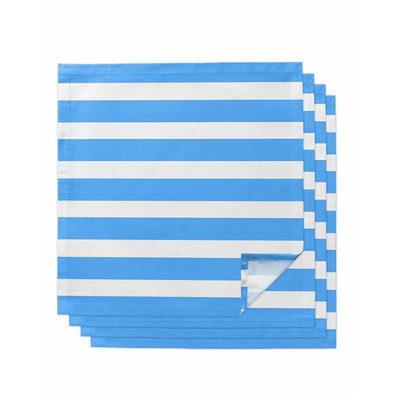 Blue Striped Cloth Napkins Set of 4 Reusable Dinner Napkins, Modern Simple Monochrome Geometric White Cocktail Napkin Washable Table Napkins for Wedding/Holiday Party/Baby Shower 20"x20"