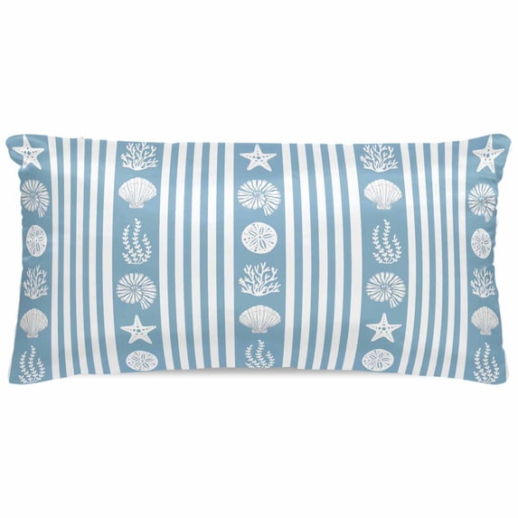 Blue Striped Coastal Pillow Cases Cal King Size, Smooth Satin Pillowcase for Hair and Skin, Nautical Beach Starfish Shell Decorative Cooling Bed Pillow Covers with Zipper, 20x40 Inches