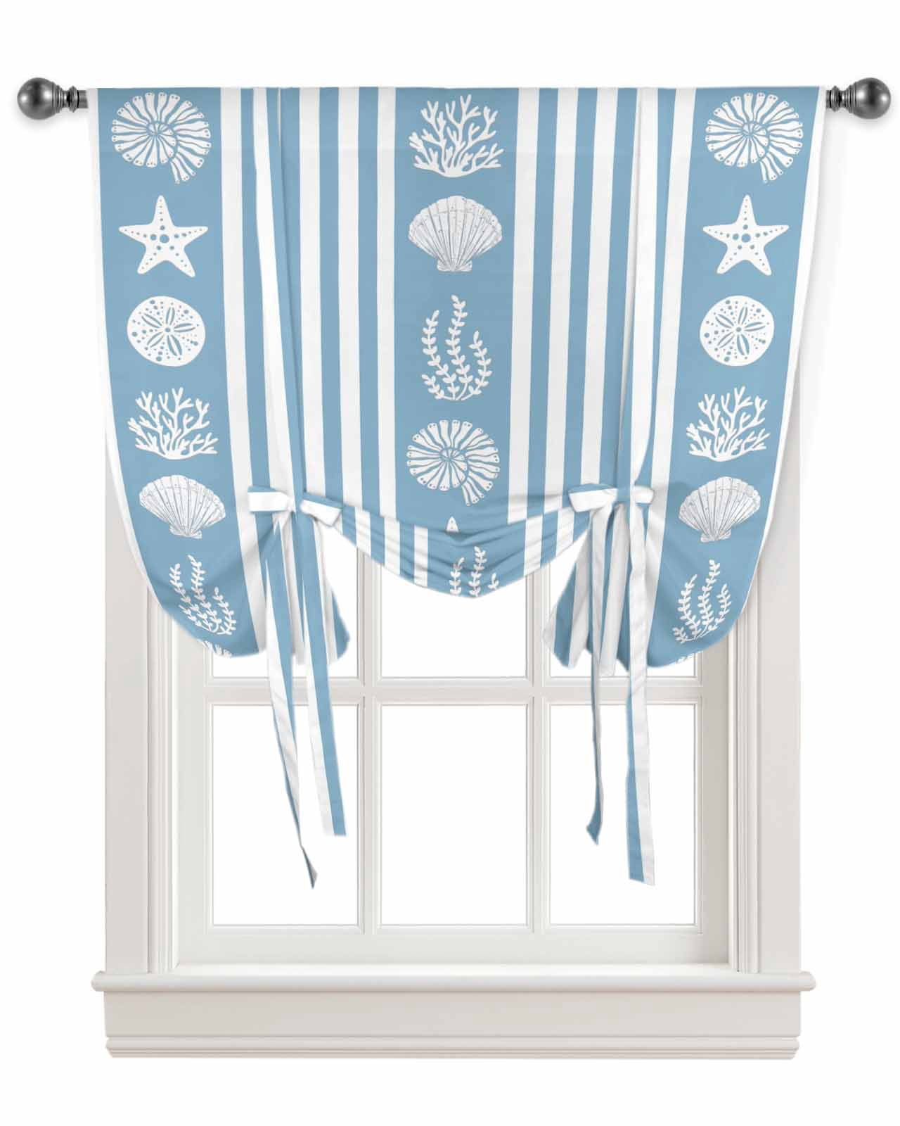 Blue Striped Coastal Tie Up Curtains for Kitchen Bathroom Bedroom ...