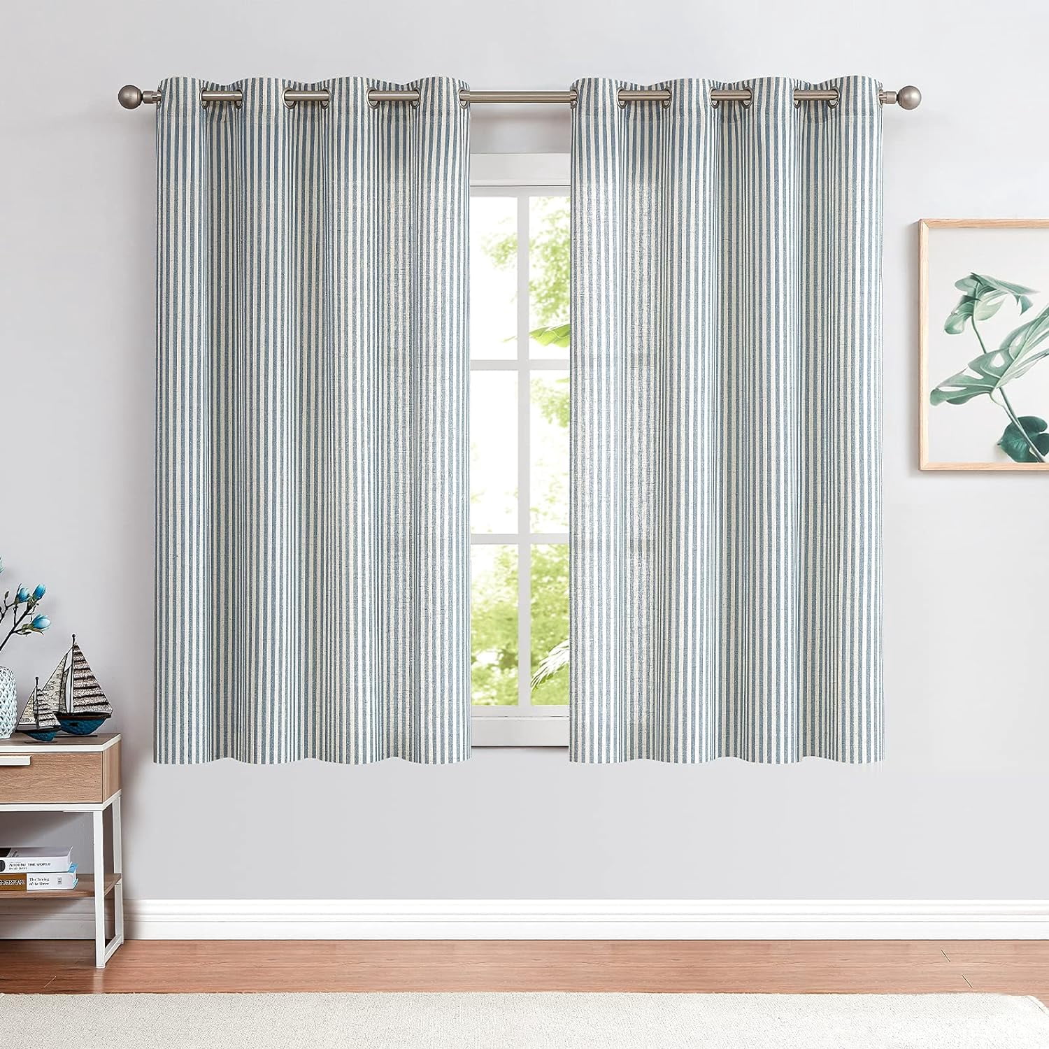 Blue Striped Curtains Length for Living Room/Bedroom Farmhouse ...