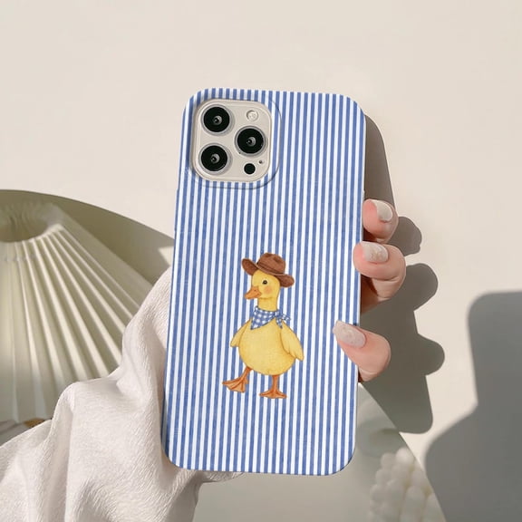 Blue Striped Denim Duck Phone Protective case, Cute Duckling Phone Case, iPhone 17 16 15 14 13 12 11