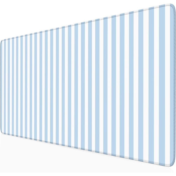Blue Striped Desk Mat Cute Pastel Large Mouse Pad Kawaii Aesthetic Extended Mat for Home Office Desk Decor Cozy Gaming Keyboard Pad 31.5 X 15.7