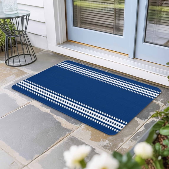 Blue Striped Door Mat Indoor Outdoor, Farmhouse Blue White Stripes Non Slip Welcome Mat with Rubber Backing, Absorbent Fabric Front Door Mats Entryway Rug for Home Patio Entrance 20"x31.5"