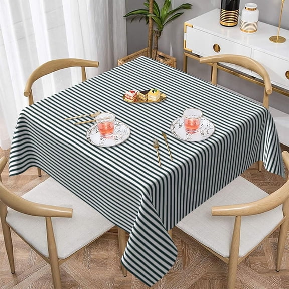 Blue Striped Elegant Soft Tablecloth Square Dinng Table Covers for Kitchen & Table Linens 52" x 52"