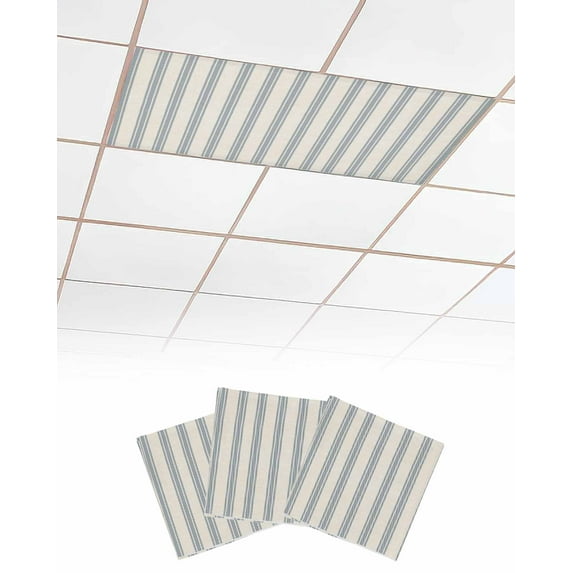 Blue Striped Fluorescent Light Covers for Ceiling Lights 4x2 feet,3 Pack Magnetic Light Filters for Classroom,Modern Farmhouse Stripes Rustic Fluorescent Light Shade Panel for Office School Drop