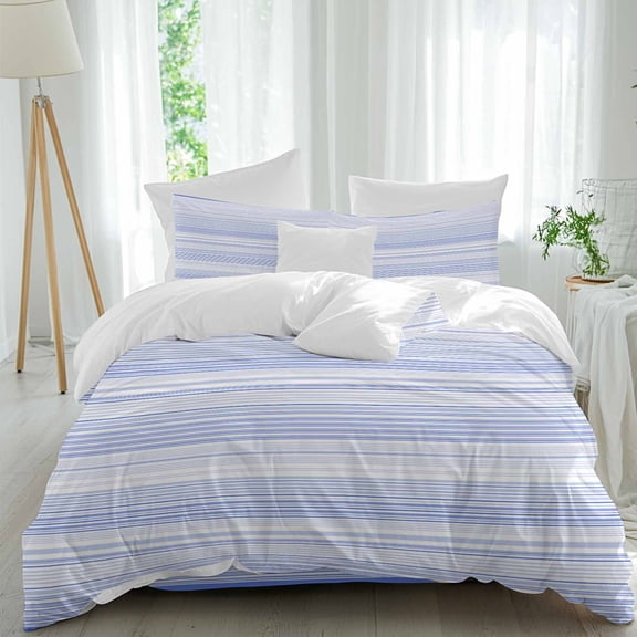 Blue Striped Full Size Comforter Set, Nature Abstract Art Classic Lines Bedding for All Seasons, 4 Pcs Bed Set, 1Quiltcover (86"x86") ,1Sheet(80"x116"), 2Pillowcases (30"x20")