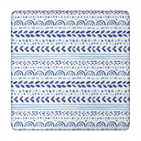 Blue Striped Geometric Pattern Square Fitted Tablecloth with Elastic Edge,Square Table Cover,Washable Elastic Table Cover for Home Kitchen Party Decor 34"x34"