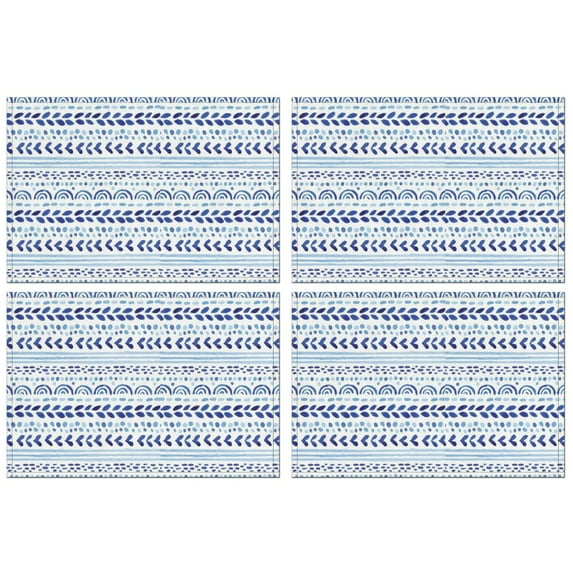 Blue Striped Geometric Pattern Summer Placemats Table Placemats Set Of 4-Linen Kitchen Washable Placemats Table Mats 11.8"x17.7" Non-Slip Heat Resistant