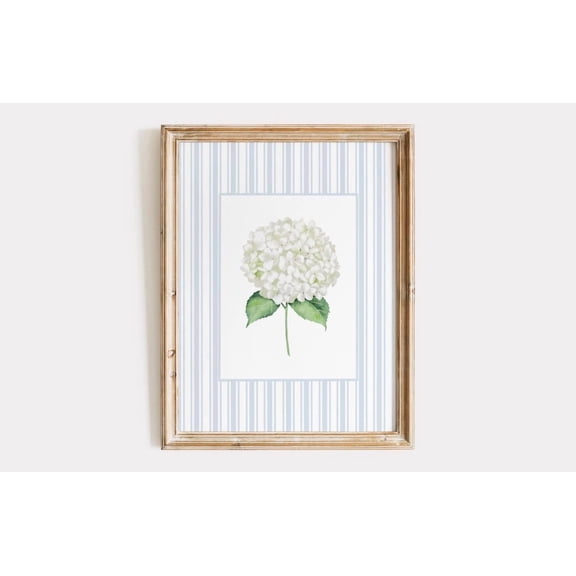 Blue Striped Hydrangea Print, Botanical Grandmillennial Wall Art or Options Available Unframed Paper Print